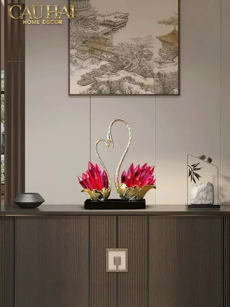 Maison Couture - Tượng Thiên Nga Vĩnh Cửu - Les Cygnes d’Amour Ruby Swan Cristalleries-TƯỢNG TRANG TRÍ-CẬU HAI HOME DECOR