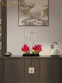 Maison Couture - Tượng Thiên Nga Vĩnh Cửu - Les Cygnes d’Amour Ruby Swan Cristalleries-TƯỢNG TRANG TRÍ-CẬU HAI HOME DECOR