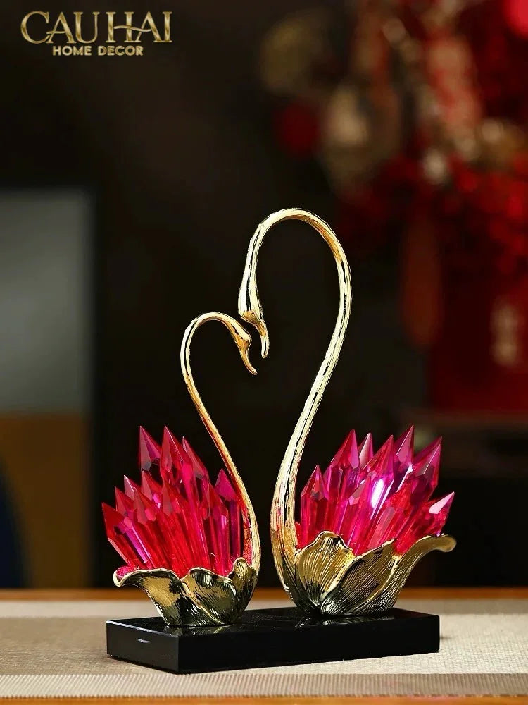 Maison Couture - Tượng Thiên Nga Vĩnh Cửu - Les Cygnes d’Amour Ruby Swan Cristalleries-TƯỢNG TRANG TRÍ-CẬU HAI HOME DECOR