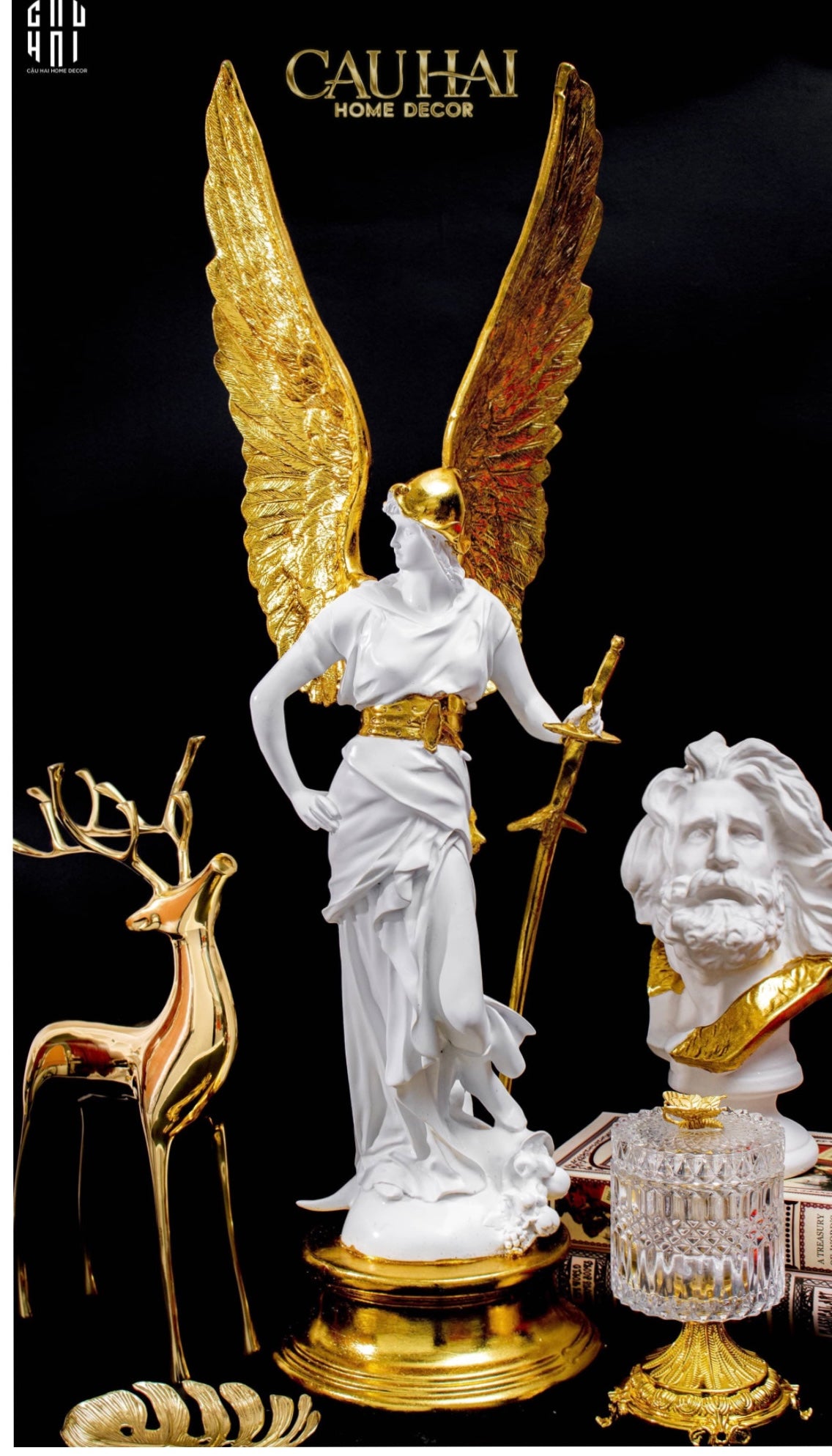 Maison Couture - Tượng Thiên Thần Dát Vàng Gilded Drapery Archangel Sculptures 31x23x86cm-CẬU HAI HOME DECOR