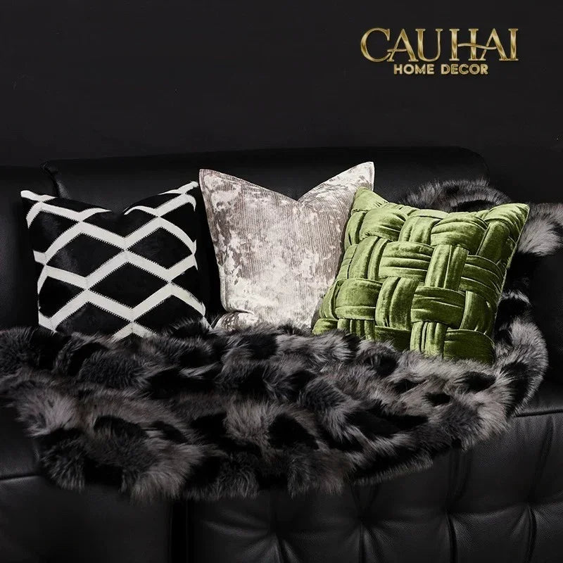 Maison Couture - Vỏ Gối Da Lignes De Losanges En Cuir Noir 50-CẬU HAI HOME DECOR