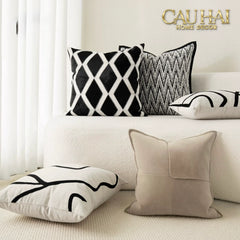 Maison Couture - Vỏ Gối Da Lignes De Losanges En Cuir Noir 50-CẬU HAI HOME DECOR