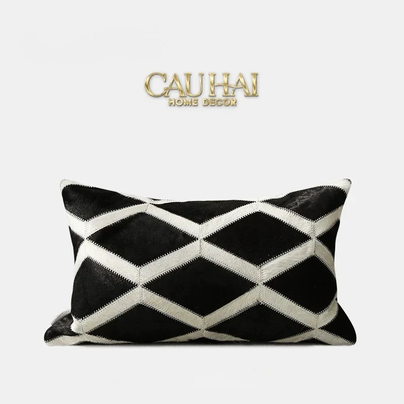 Maison Couture - Vỏ Gối Da Lignes De Losanges En Cuir Noir 50-CẬU HAI HOME DECOR