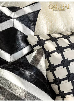 Maison Couture - Vỏ Gối Da Lux Leather Crossline Monochrome 45-CẬU HAI HOME DECOR
