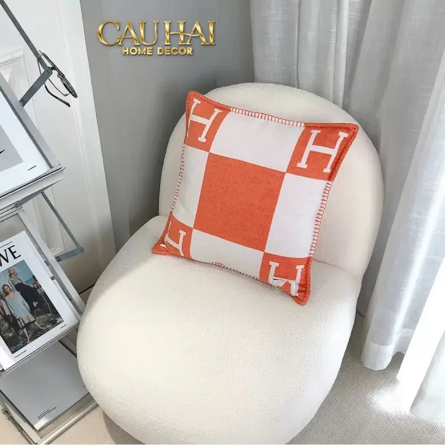 Maison Couture - Vỏ Gối Len Merinos Cashmere Signature Carré H Class 45 - Taupe Orange H-VỎ GỐI-CẬU HAI HOME DECOR