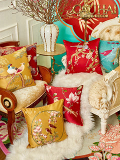 Maison Couture - Vỏ Gối Lụa Thêu Le Cardinal Solaire Turquoise Atélier Cushion 45-VỎ GỐI-CẬU HAI HOME DECOR