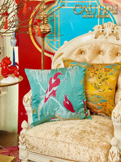 Maison Couture - Vỏ Gối Lụa Thêu Le Cardinal Solaire Turquoise Atélier Cushion 45-CẬU HAI HOME DECOR