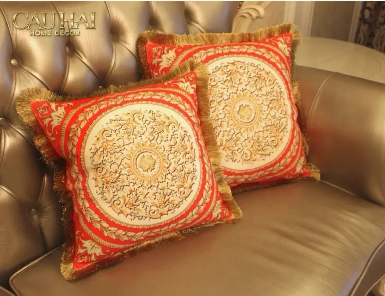 Maison Couture - Vỏ Gối Nhung Chenille Medusa V Class - Crete de Fleur - Vermilion Royale 45-VỎ GỐI-CẬU HAI HOME DECOR