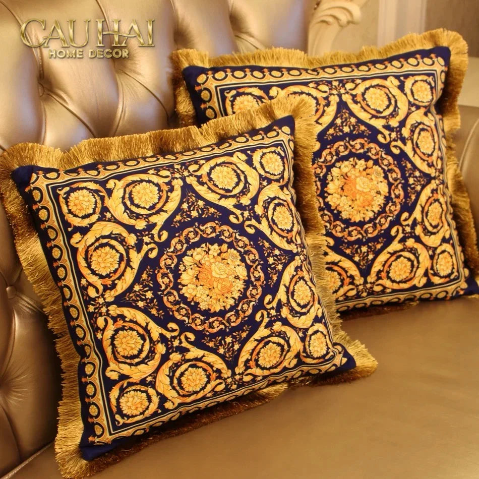 Maison Couture - Vỏ Gối Nhung Chenille V Class Barocco Medusa Haze - Regal Noir Gold 50x50-VỎ GỐI-CẬU HAI HOME DECOR