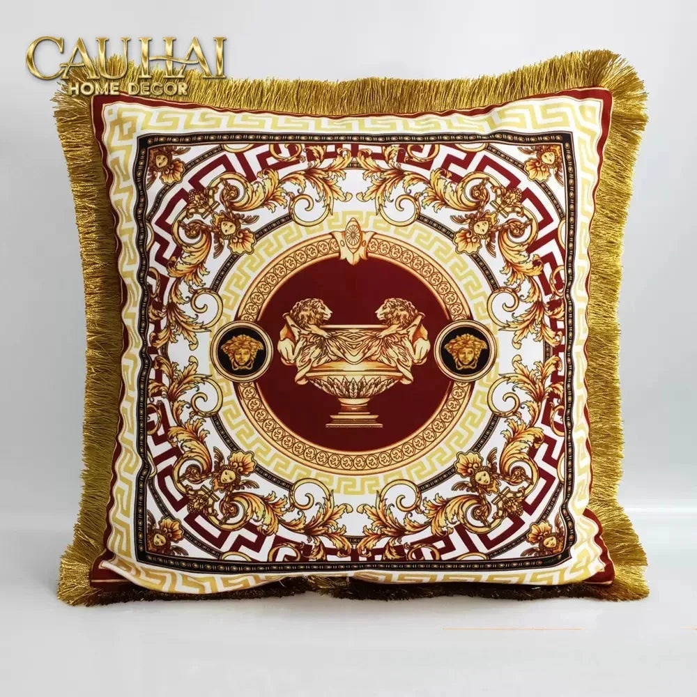 Maison Couture - Vỏ Gối Nhung Chenille V Class Medusa - La Coupe des Dieux - Crimson Rouge 45-CẬU HAI HOME DECOR