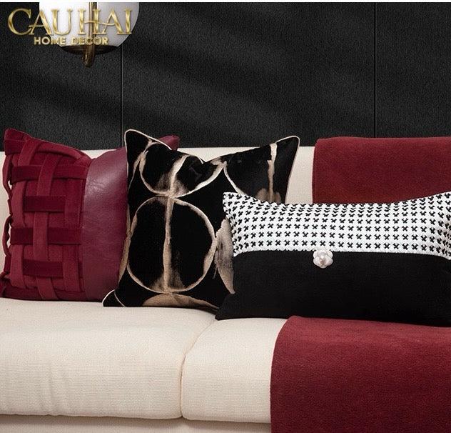 Maison Couture - Vỏ Gối Nhung Leather Bordeaux Woven 45-VỎ GỐI-Đối tác tại Trung Quốc theo từng đơn đặt hàng-CẬU HAI HOME DECOR