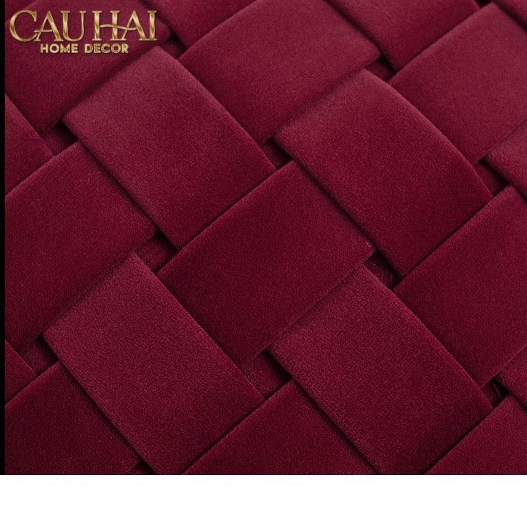 Maison Couture - Vỏ Gối Nhung Leather Bordeaux Woven Mistletoe 45-CẬU HAI HOME DECOR