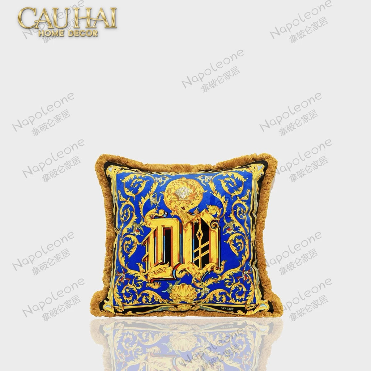 Maison Couture - Vỏ Gối V Class I ♡ Baroque Acanthus Medusa Monogram Cushion 45 Royal Blue-VỎ GỐI SOFA-CẬU HAI HOME DECOR-CẬU HAI HOME DECOR