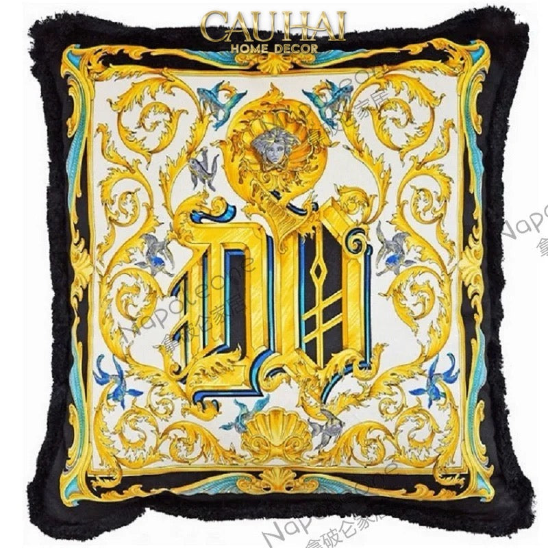 Maison Couture - Vỏ Gối V Class I ♡ Baroque Acanthus Medusa Monogram Cushion 45 Royal Blue-VỎ GỐI SOFA-CẬU HAI HOME DECOR-CẬU HAI HOME DECOR