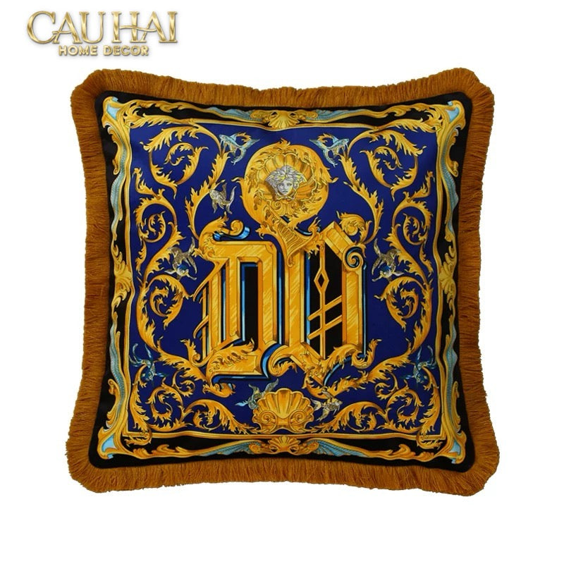 Maison Couture - Vỏ Gối V Class I ♡ Baroque Acanthus Medusa Monogram Cushion 45 Royal Blue-VỎ GỐI SOFA-CẬU HAI HOME DECOR-CẬU HAI HOME DECOR