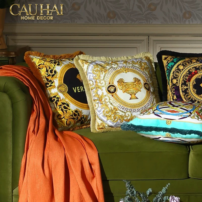 Maison Couture - Vỏ Gối V Class I ♡ Baroque Acanthus Medusa Monogram Cushion 45 Royal Blue-CẬU HAI HOME DECOR