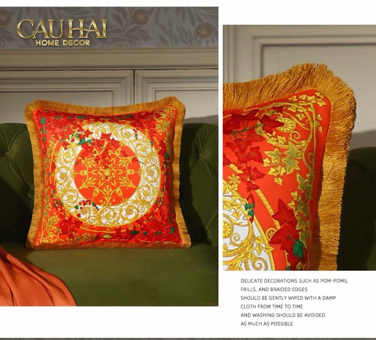 Maison Couture - Vỏ Gối V Class I ♡ Baroque Acanthus Medusa Monogram Cushion 45 Vermillion Rouge-VỎ GỐI SOFA-CẬU HAI HOME DECOR-CẬU HAI HOME DECOR