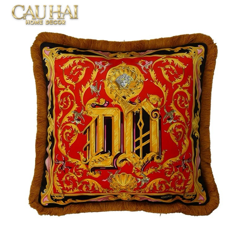 Maison Couture - Vỏ Gối V Class I ♡ Baroque Acanthus Medusa Monogram Cushion 45 Vermillion Rouge-VỎ GỐI SOFA-CẬU HAI HOME DECOR-CẬU HAI HOME DECOR