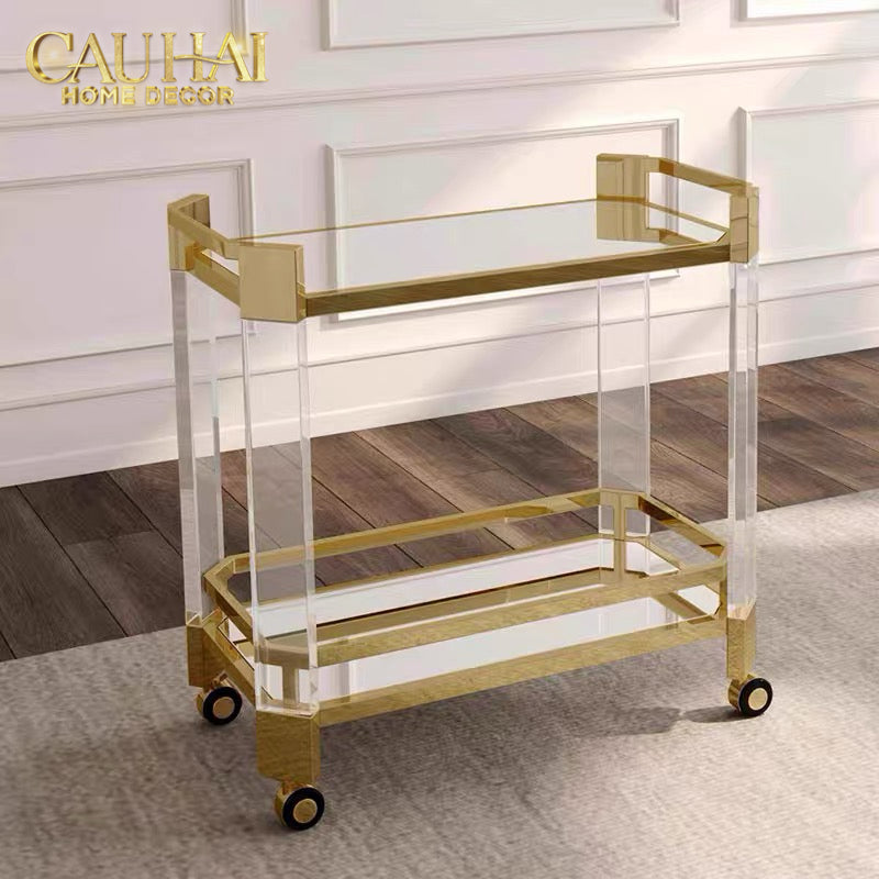 Maison Couture - Xe Đẩy Quầy Bar / Bar Cart Christian Trolley Acrylic Modernist D'Or-XE ĐẨY BAR-CẬU HAI HOME DECOR