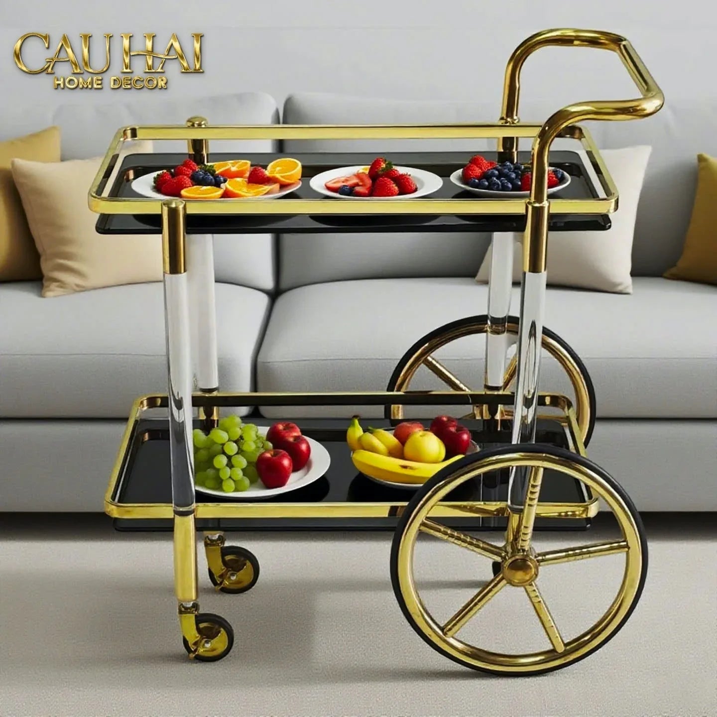 Maison Couture - Xe Đẩy Quầy Bar / Bar Cart Hemingway Trolley - Black Mirror 54x87x85-CẬU HAI HOME DECOR
