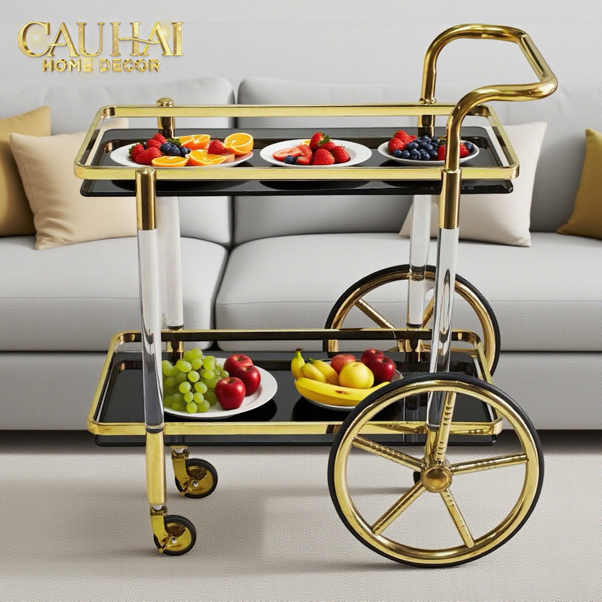 Maison Couture - Xe Đẩy Quầy Bar / Bar Cart Hemingway Trolley - Black Mirror 54x87x85-XE ĐẨY BAR-Đối tác tại Trung Quốc theo từng đơn đặt hàng-CẬU HAI HOME DECOR