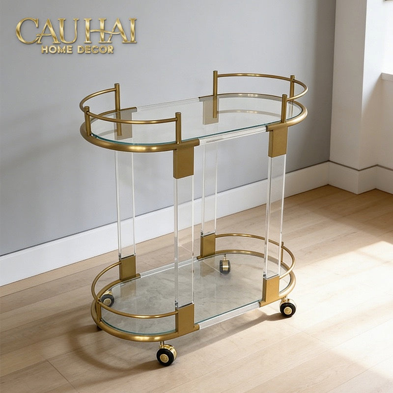 Maison Couture - Xe Đẩy Quầy Bar/ Bar Cart Oval 2 Tầng Kính Acrylic L’Arc Doré-XE ĐẨY BAR-CẬU HAI HOME DECOR-CẬU HAI HOME DECOR