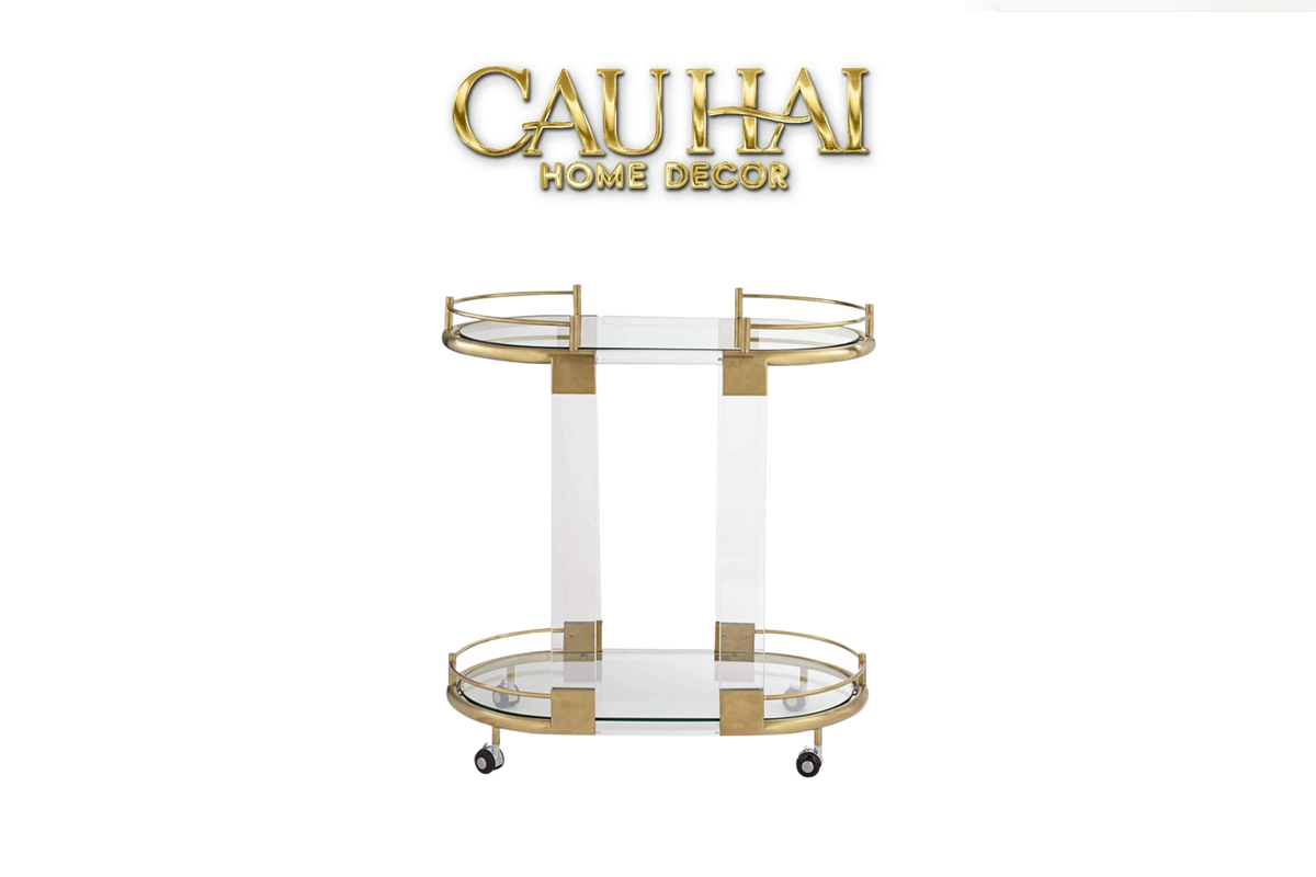 Maison Couture - Xe Đẩy Quầy Bar/ Bar Cart Oval 2 Tầng Kính Acrylic L’Arc Doré-XE ĐẨY BAR-CẬU HAI HOME DECOR