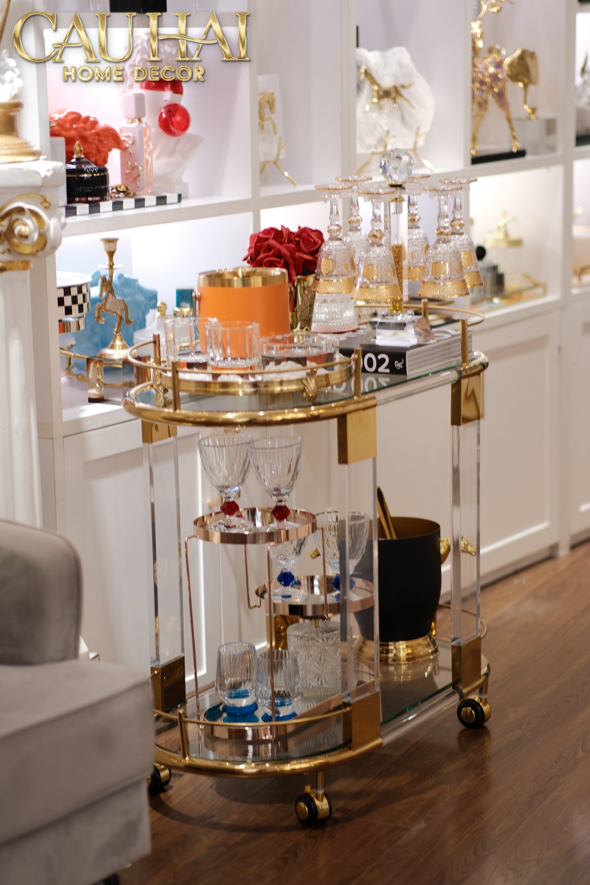 Maison Couture - Xe Đẩy Quầy Bar/ Bar Cart Oval 2 Tầng Kính Acrylic L’Arc Doré-XE ĐẨY BAR-CẬU HAI HOME DECOR-CẬU HAI HOME DECOR