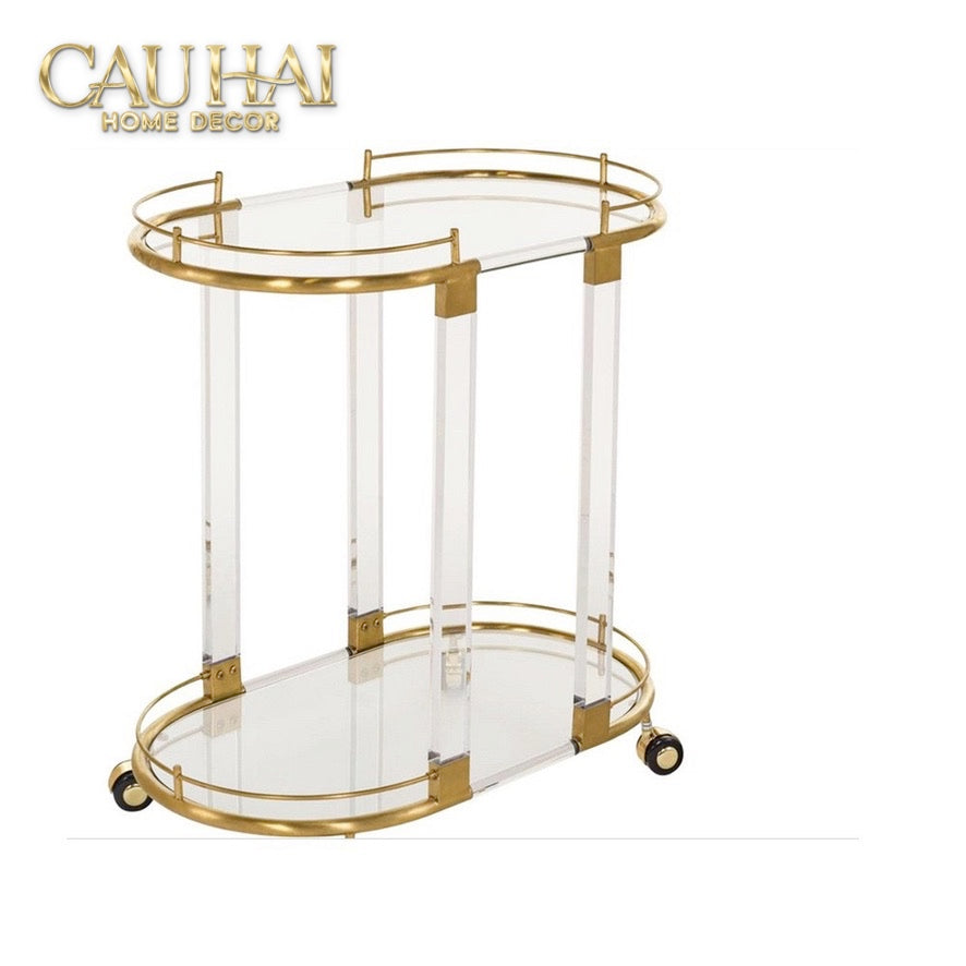 Maison Couture - Xe Đẩy Quầy Bar/ Bar Cart Oval 2 Tầng Kính Acrylic L’Arc Doré-XE ĐẨY BAR-CẬU HAI HOME DECOR-CẬU HAI HOME DECOR