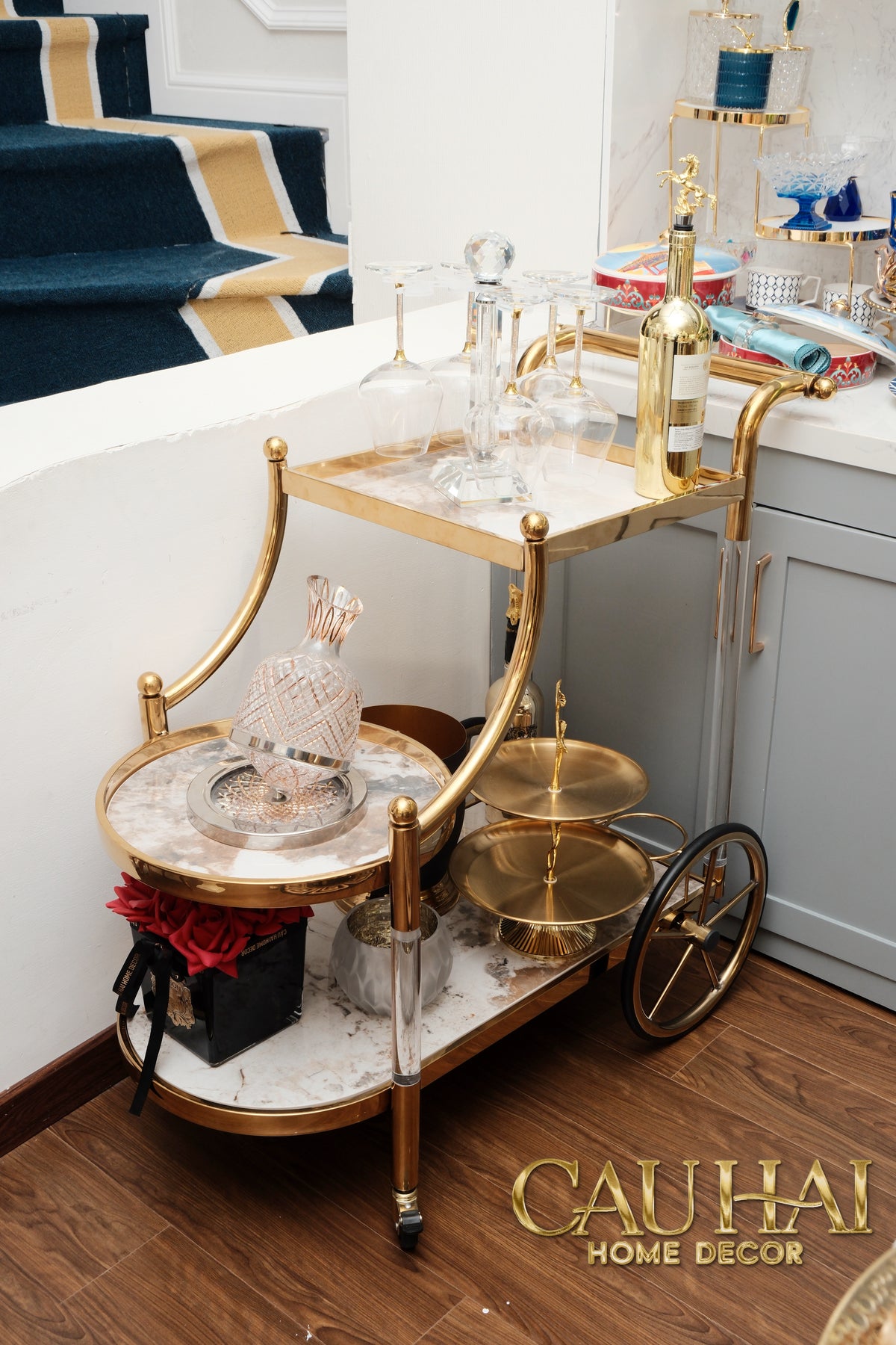Maison Couture - Xe Đẩy Quầy Bar Grand Marble Aurelia Bar Cart Trolley 40x90x90-XE ĐẨY BAR-CẬU HAI HOME DECOR