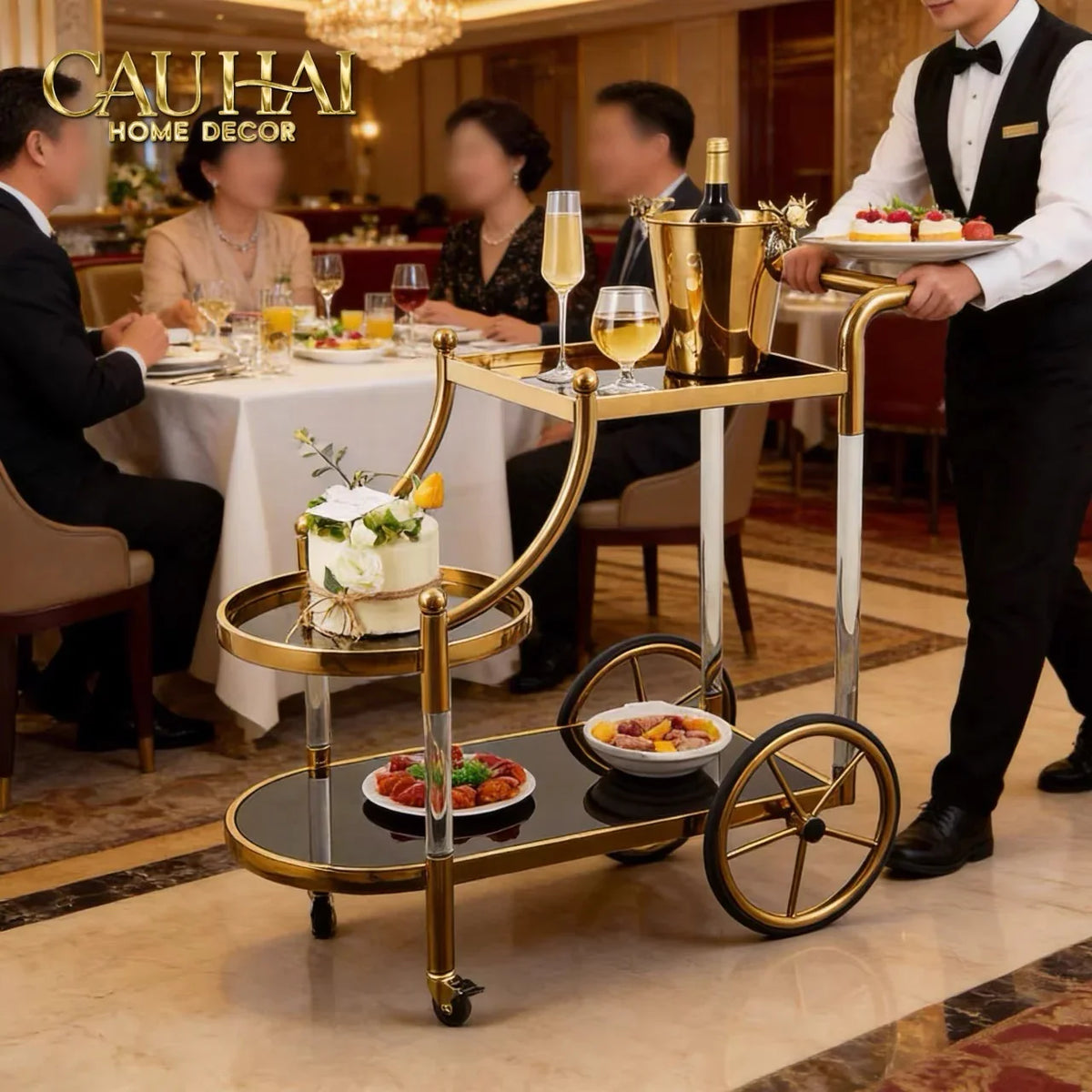 Maison Couture - Xe Đẩy Quầy Bar Grand Marquis Lusso Bar Cart Trolley 40x90x90-Bar Cart-CẬU HAI HOME DECOR