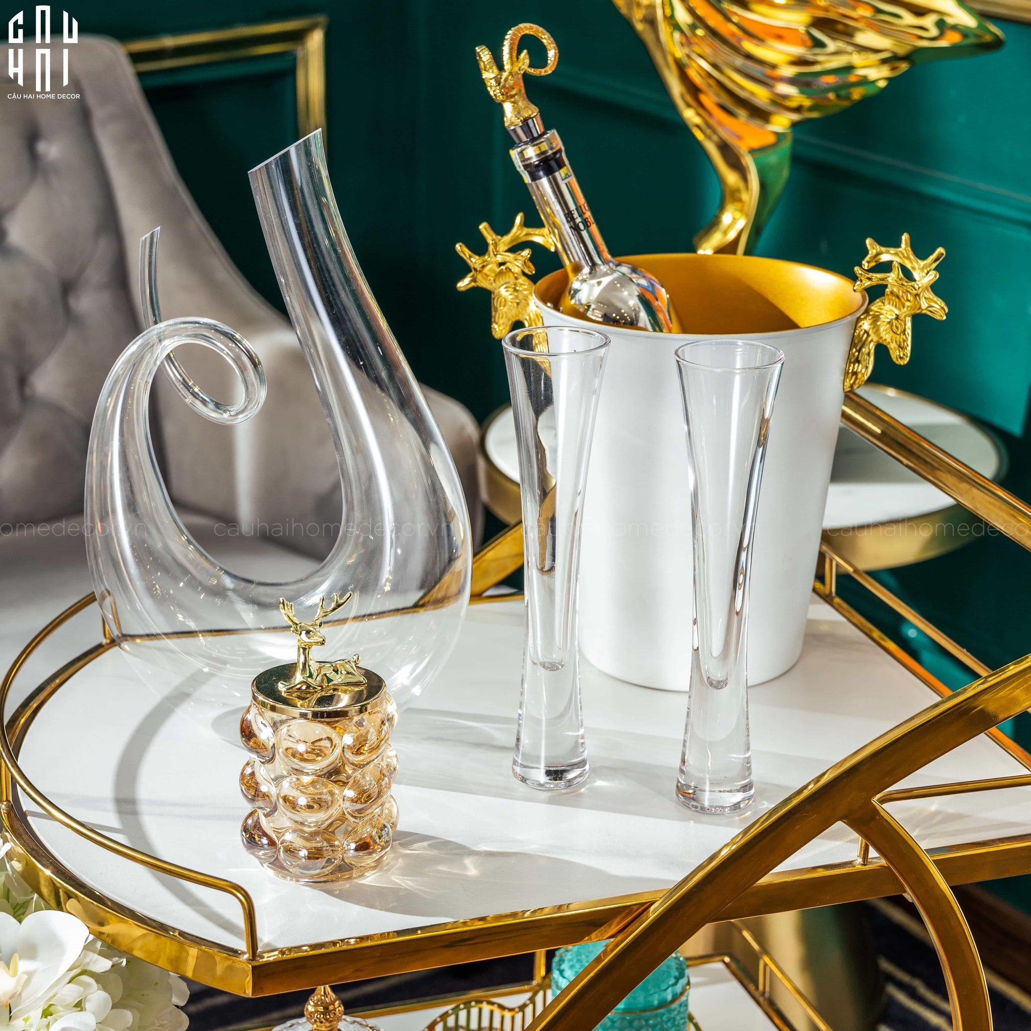 Maison Couture - Xô Đá Màu Trắng Golden Elk Ice Bucket White 5L-XÔ ĐÁ-CẬU HAI HOME DECOR