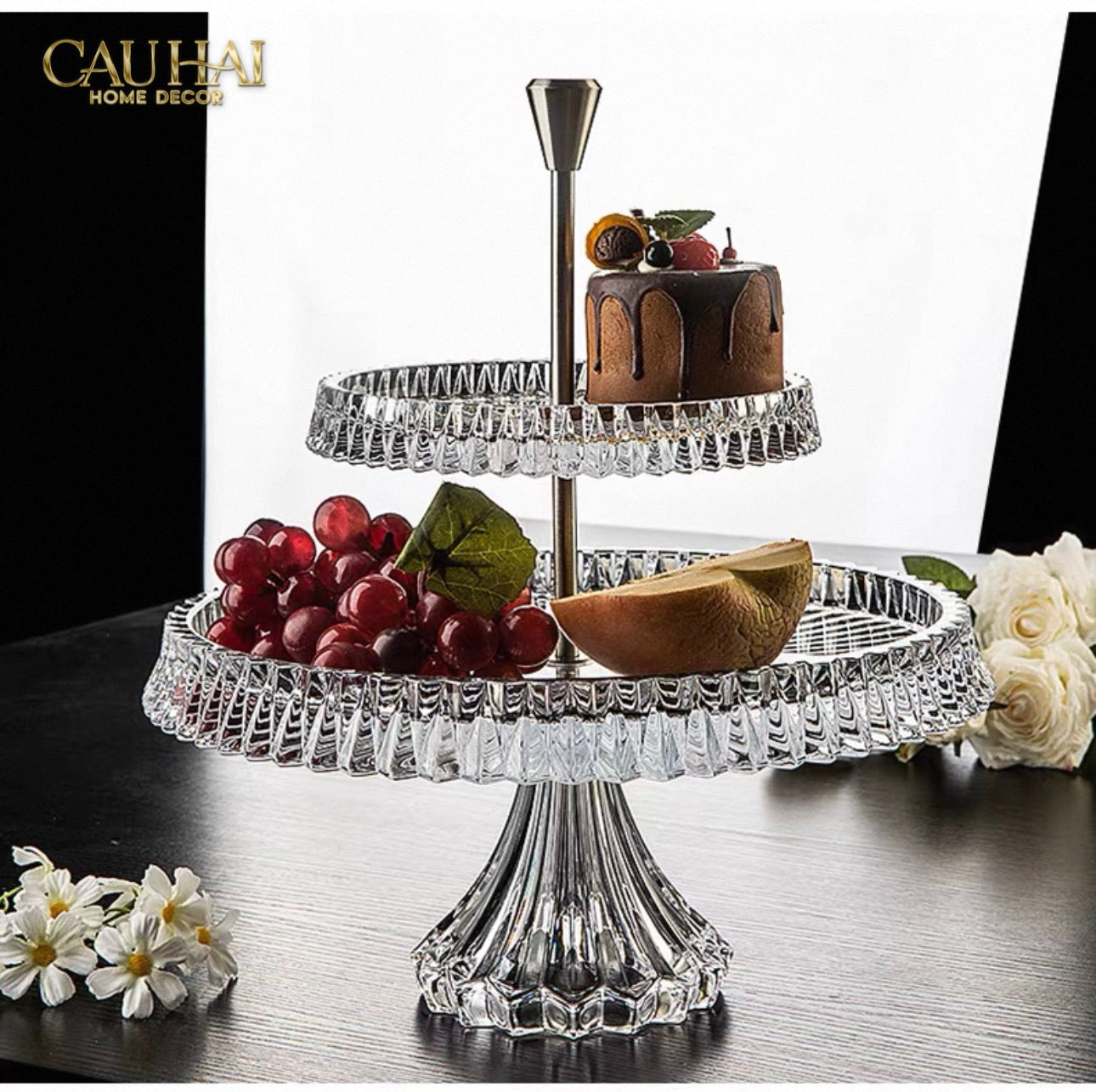 Maison Cristalleries Couture - Đĩa Pha Lê 2 Tầng Lumière Couronne Étagère 2 Niveaux 34x37-SET CHÉN DĨA-CẬU HAI HOME DECOR