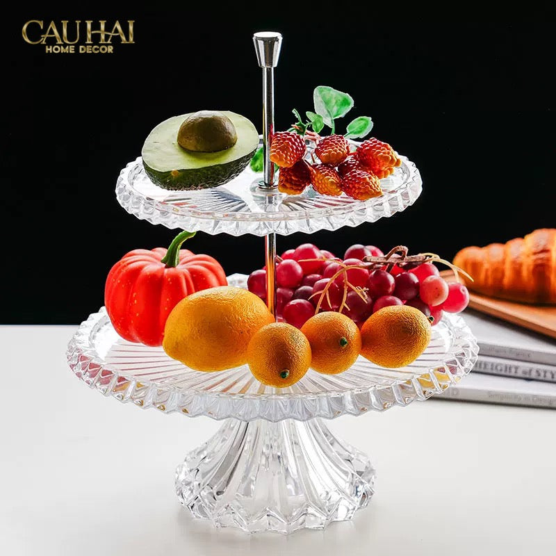 Maison Cristalleries Couture - Đĩa Pha Lê 2 Tầng Lumière Couronne Étagère 2 Niveaux 34x37-SET CHÉN DĨA-CẬU HAI HOME DECOR