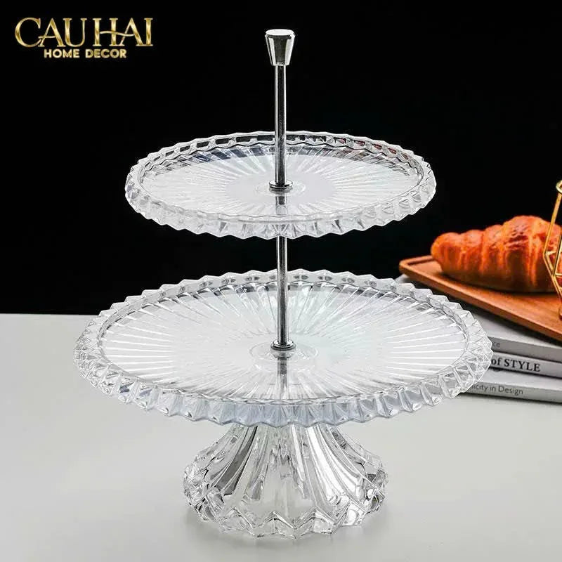 Maison Cristalleries Couture - Đĩa Pha Lê 2 Tầng Lumière Couronne Étagère 2 Niveaux 34x37-SET CHÉN DĨA-CẬU HAI HOME DECOR