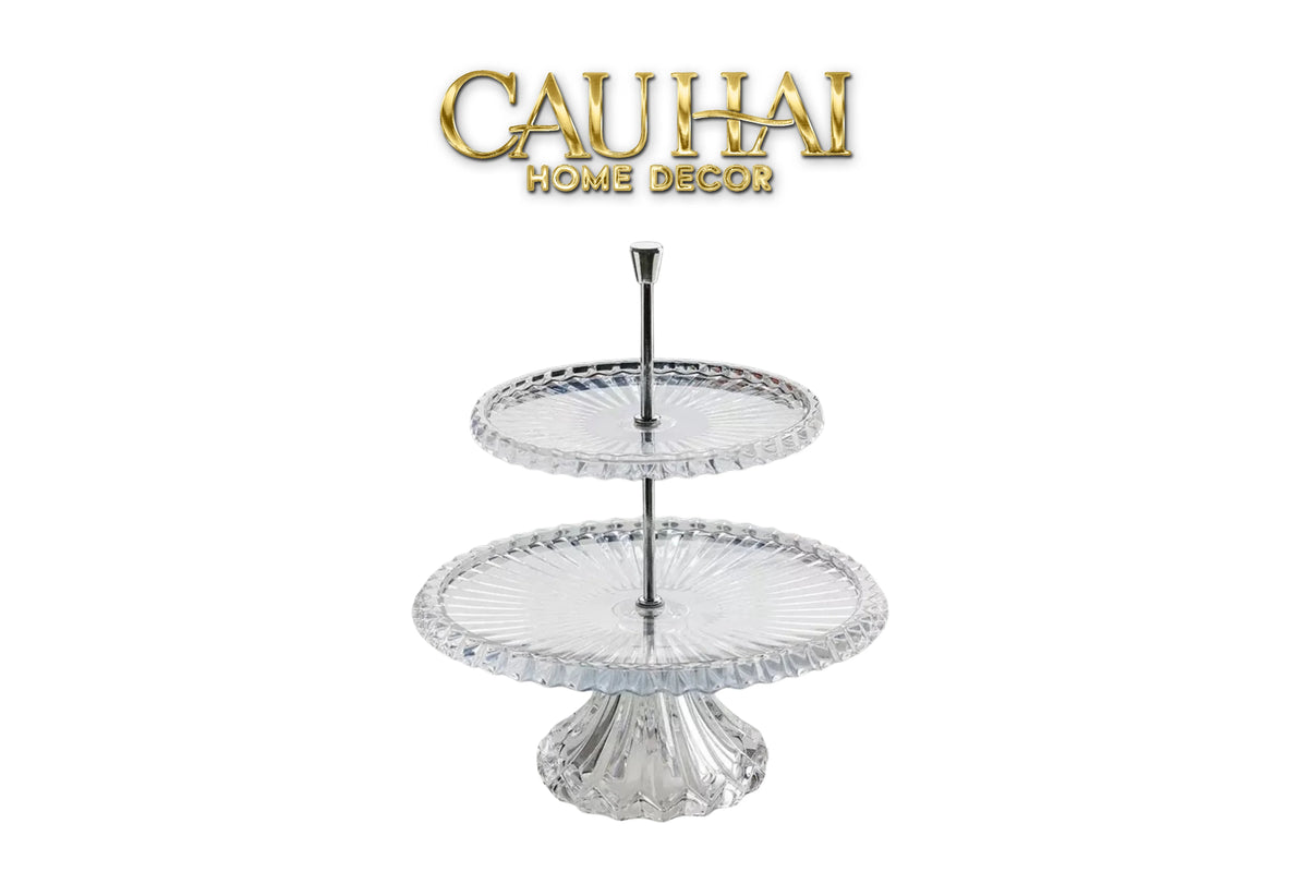 Maison Cristalleries Couture - Đĩa Pha Lê 2 Tầng Lumière Couronne Étagère 2 Niveaux 34x37-SET CHÉN DĨA-CẬU HAI HOME DECOR