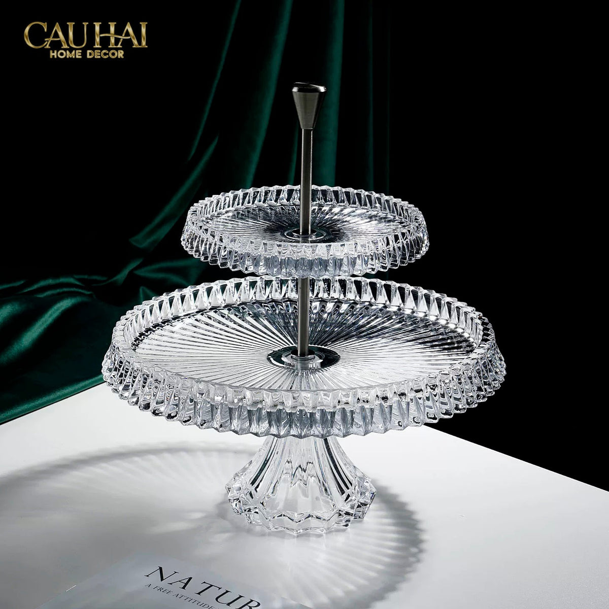 Maison Cristalleries Couture - Đĩa Pha Lê 2 Tầng Lumière Couronne Étagère 2 Niveaux 34x37-SET CHÉN DĨA-CẬU HAI HOME DECOR