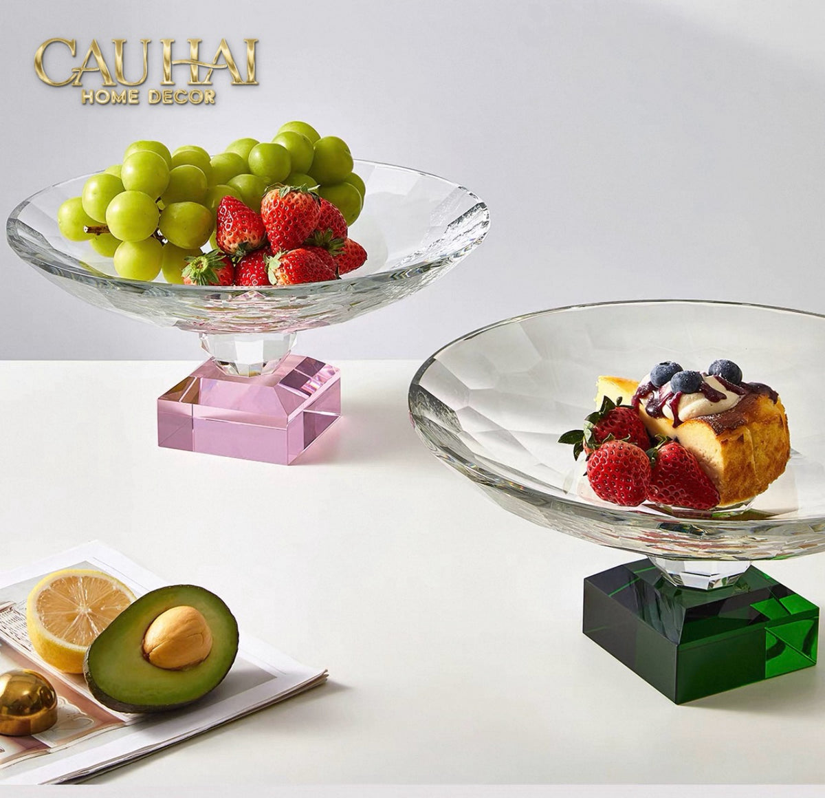 Maison Cristalleries Couture - Đĩa Trái Cây Pha Lê Amber Fruit Plates Centerpieces 9x28x15-Đĩa Trái Cây-CẬU HAI HOME DECOR