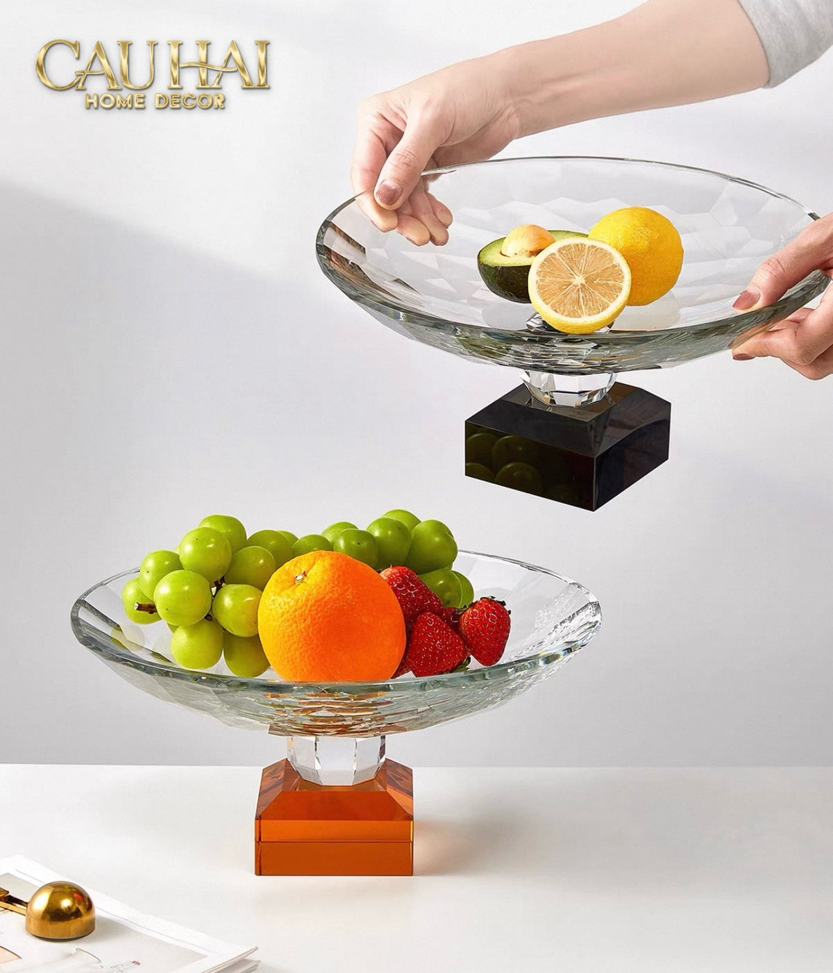 Maison Cristalleries Couture - Đĩa Trái Cây Pha Lê Amber Fruit Plates Centerpieces 9x28x15-Đĩa Trái Cây-CẬU HAI HOME DECOR