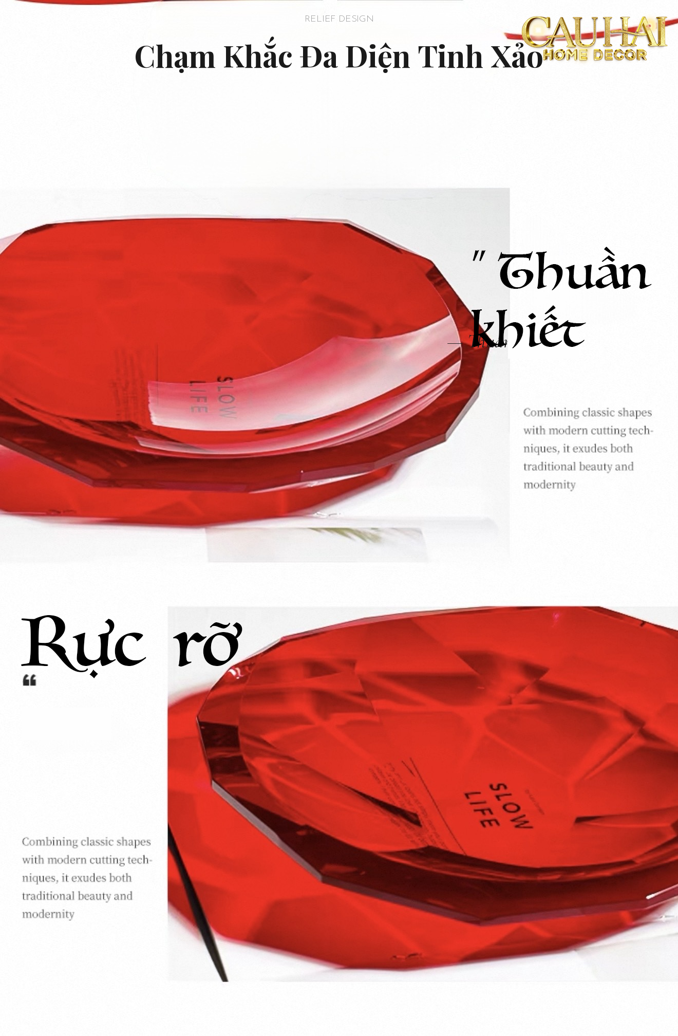 Maison Cristalleries Couture - Đĩa Trái Cây Pha Lê Cao Cấp Crimson Ruby Peak Centerpiece Fruit Plate D29-CẬU HAI HOME DECOR