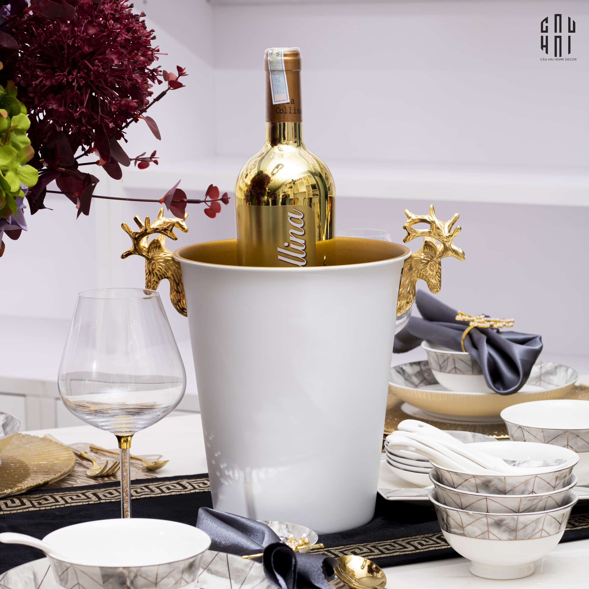 MAISON DE LUXE - GOLDEN ELK ICE BUCKET WHITE 5L SS25 - CẬU HAI HOME DECOR