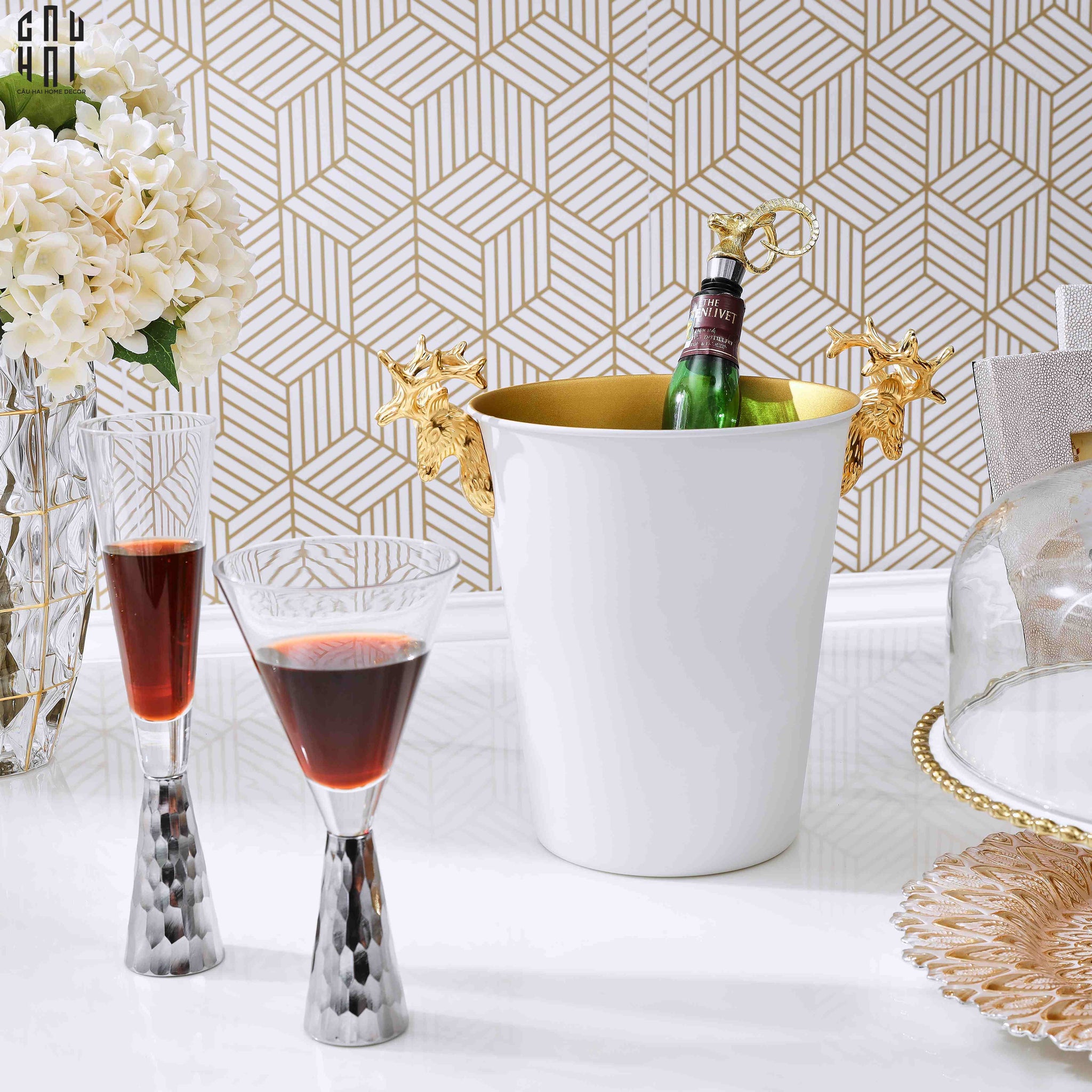 MAISON DE LUXE - GOLDEN ELK ICE BUCKET WHITE 5L SS25 - CẬU HAI HOME DECOR