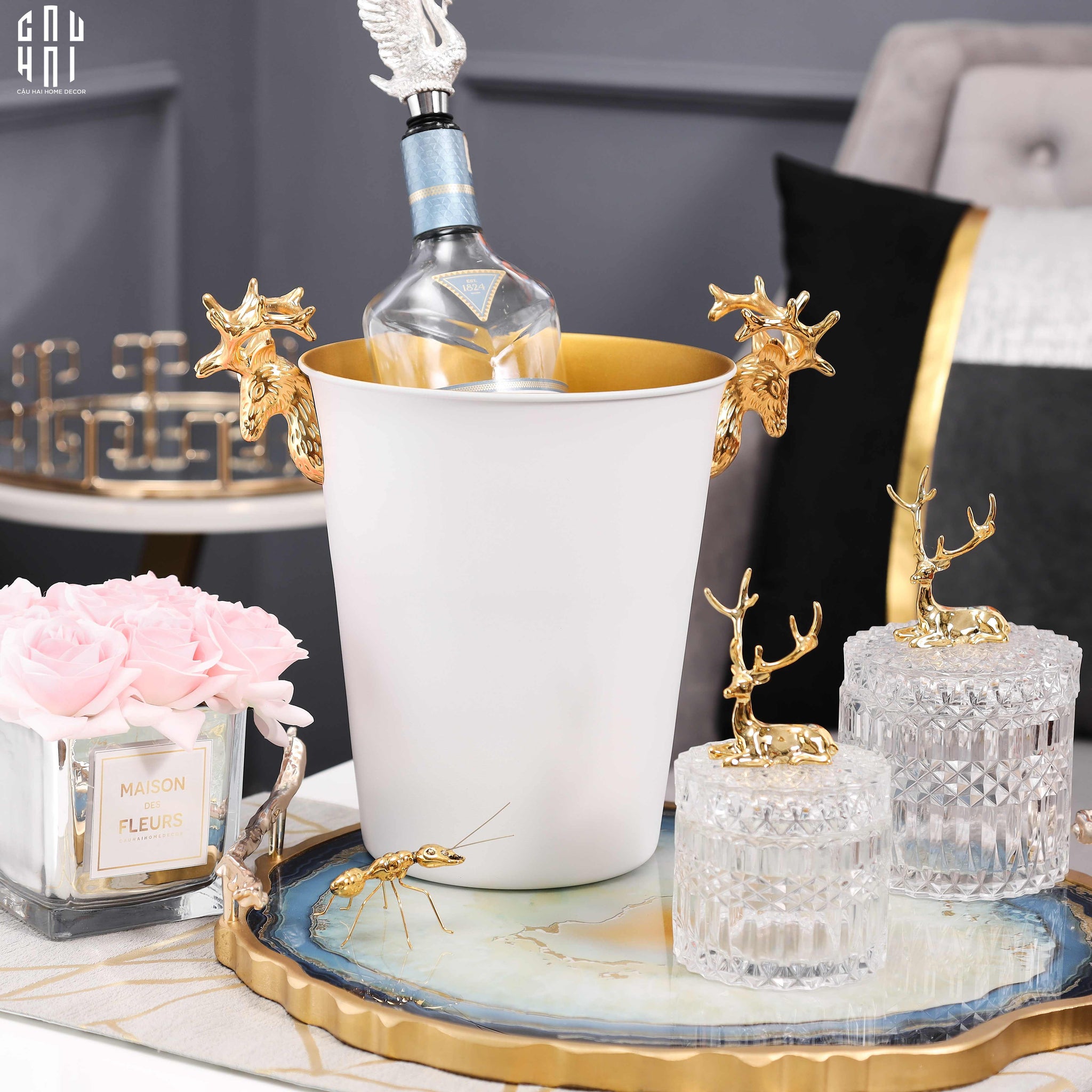 MAISON DE LUXE - GOLDEN ELK ICE BUCKET WHITE 5L SS25 - CẬU HAI HOME DECOR