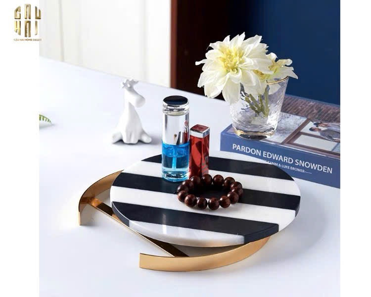 MAISON DE NATURE - MARBLE STONE ART TRAY - KHAY ĐÁ TỰ NHIÊN L'ORACLE BLANC OU NOIR-CẬU HAI HOME DECOR