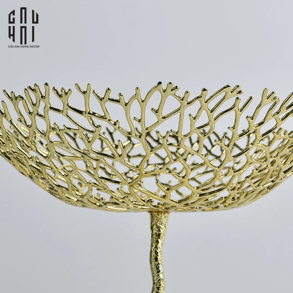 Maison Elysian Couture - Đĩa Trái Cây San Hô Bằng Đồng Aureum Doré Corail Centerpieces 23x27-CẬU HAI HOME DECOR