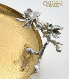 Maison Elysian Couture - Khay Tròn Đồng Platinum Cataleya Indira Brasson Decorative Trays 27x30x8-CẬU HAI HOME DECOR