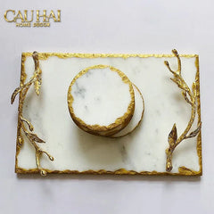 Metropolitan Elite - Khay Đá Chữ Nhật Manhattan Urban Gold Luxe Marble Trays 20x30-CẬU HAI HOME DECOR