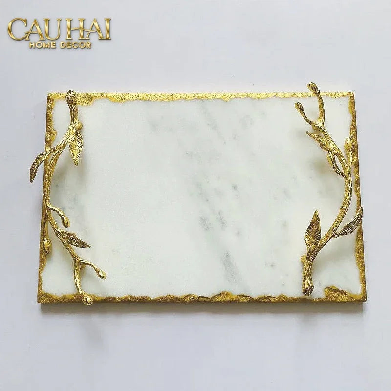 Metropolitan Elite - Khay Đá Chữ Nhật Manhattan Urban Gold Luxe Marble Trays 20x30-CẬU HAI HOME DECOR