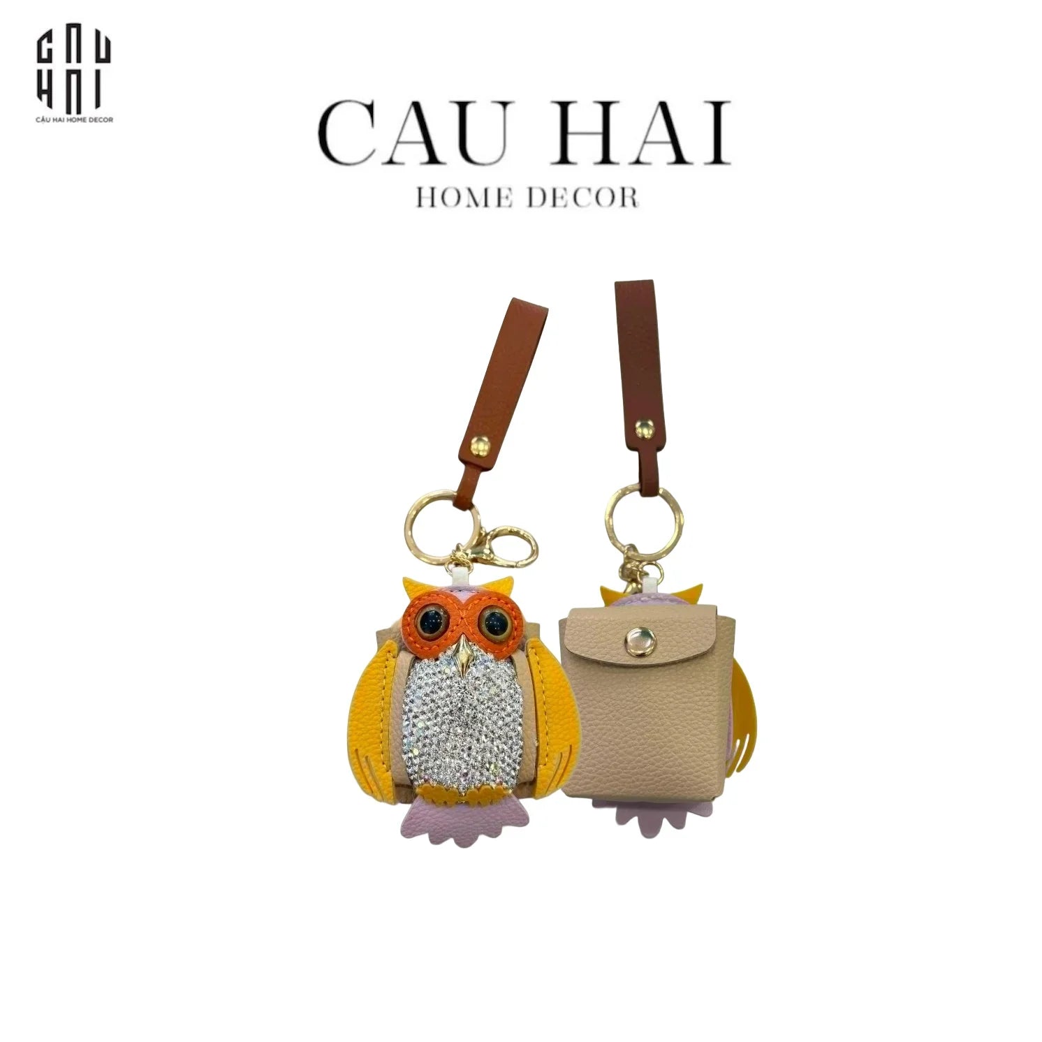 MÓC KHOÁ - CHARM TÚI XÁCH OWL BLING BLING WHITE-CẬU HAI HOME DECOR