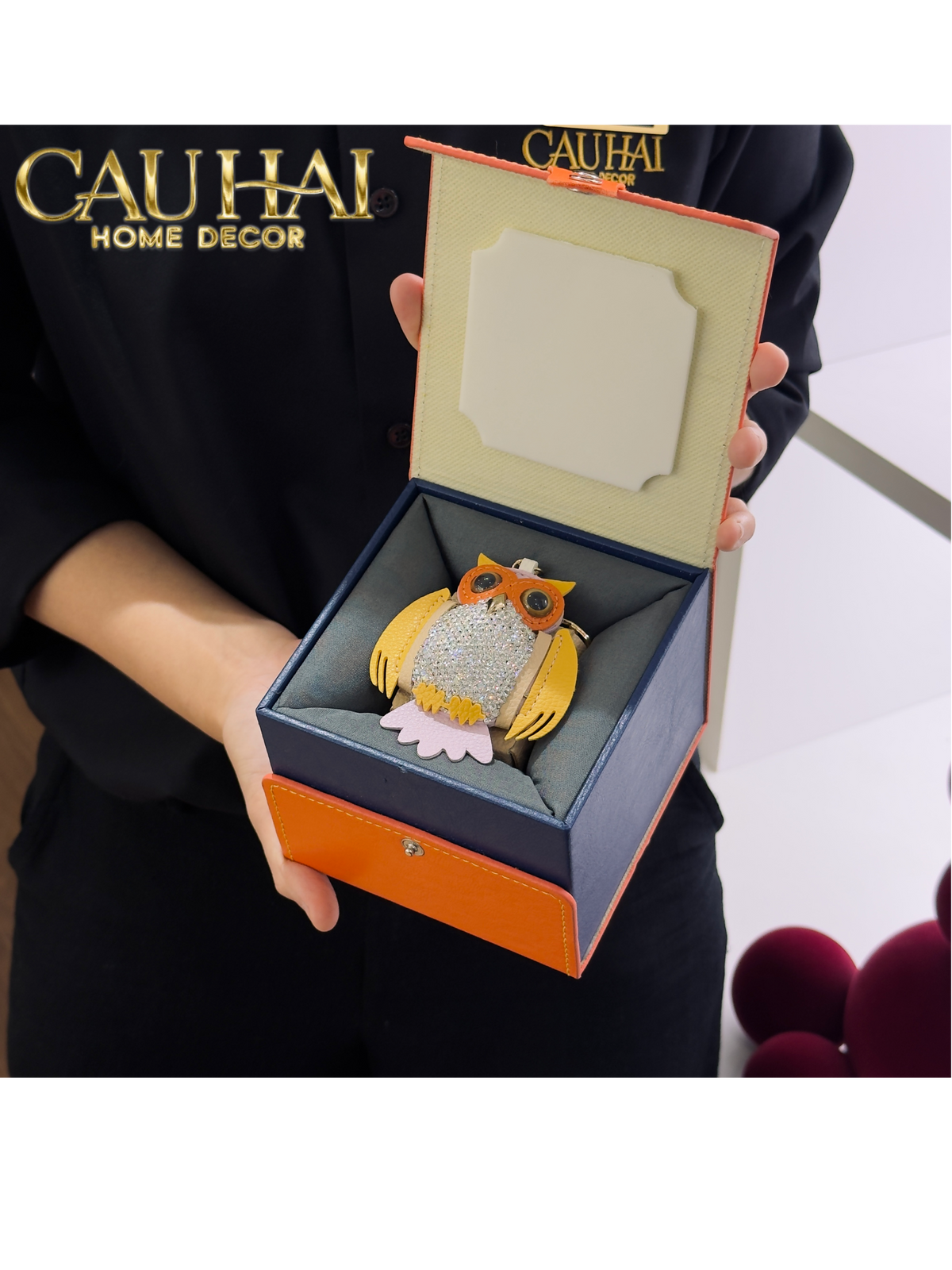 Móc Khoá - Charm Túi Xách Owl Bling Bling Yellow-MÓC KHÓA & CHARM TÚI-Đối tác tại Trung Quốc theo từng đơn đặt hàng-CẬU HAI HOME DECOR
